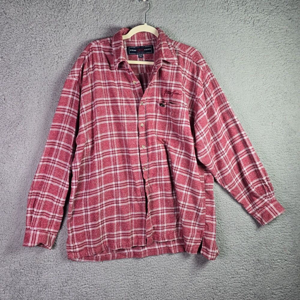 Phat Farm Red Plaid Flannel Shirt XXL Logo Vintage Made in Korea Streetwear Fall